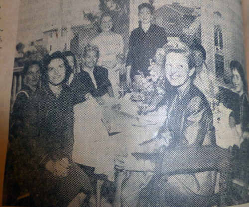 Mrs. William Carter's lovely Point Loma home was the setting for this group of young life-savers who attended one of the $50,000 Lifeline luncheons of the successful Women's Division campaign. Seated are: Mesdames Max Nelson, David Garfield, Norman Smith, Robert Epsten, George Burnett, Seymour Rabin, Alan Raffee, Norman Schulman, Morris Wax and Martin Borenstein.   Others in attendance not shown in the photograph are: Mesdames Charles Feurzeig, William Fox, Harry Polland, Hugh Wolff, Charles Kronick and William Berson. Speakers were Dr. Walter Ornstein and Mrs. Milton Y. Roberts with Mesdames George Burnett, William Carter, Robert Epsten and Larry Lawrence.