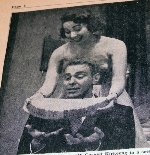 Sandra Schoenkopf shown with Cornell Kirkeeng in a scene from "The Tender Trap" now playing at the Old Globe Theatre in Balboa Park through April 28.  The smash comedy hit has drawn praise from all who have seen it.