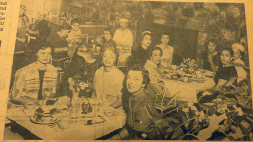  Shown in the beautiful home of Mrs. Leonard Drogin are some of the women who participated in the $104 luncheons to help the $50,000 Lifeline save 50 lives. In this picture are: Mesdames Paul Nestor, David Horowitz, Sam Shapov, Sam Rassin, Samuel Friedman, Harold Elden, Raymond Bass, Daniel Abramson, John Ruskin, Edward Kitaen, Robert Zlotoff, Sally Cantor, David Miller, Elmer Wohl and Samuel Vener.  Others in attendance not shown in the photograph are: Mesdames Alfred Breslauer, Robert Drexler, Martin Ernest, Mack Esterson, Arthur King, William Moss, Leda Klauber, Nathan Baranov, Celia Hindel, Henry Silver, Rosalie Sonnebaum, George Swerdlow, Isadore Teacher, Ben Urbach, Jacob Wenig, Mary Schwartz.  Speaker was Mrs. Leo Hirsch, with Mesdames Gabriel Berg, Leonard Drogin, Rodin HOrrow, Abe Sklar and Murray Goodrich as hostesses.