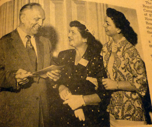 Gov. Goodwin J. Knight and First Lady Virginia Knight flank visiting journalist Julia Kaufman during latter's visit to California's state capital