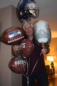 Bob Lauritzen with SuperBowl balloons